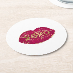 Kiss Red Läppar Guld Glitter XOXO Underlägg Papper Rund