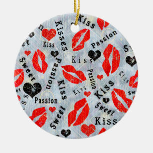 Kiss, röd läppar. julgransprydnad keramik