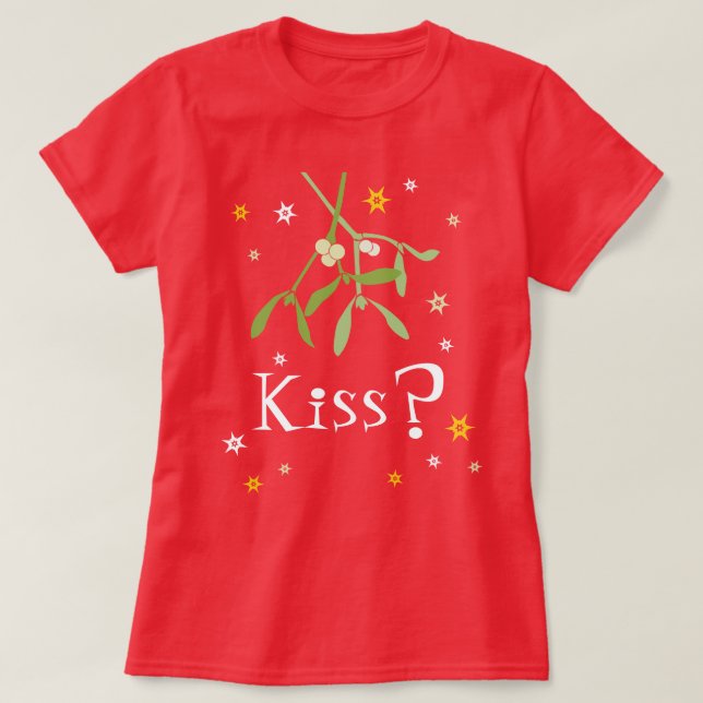 Kiss, röd mistletoe christmas t-shirt (Design framsida)