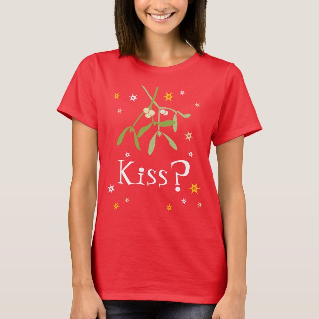 Kiss, röd mistletoe christmas t-shirt (Framsida)