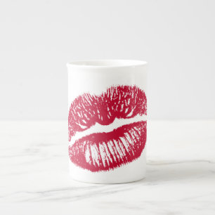 Kiss, Röda Läppar Benporslin Mugg