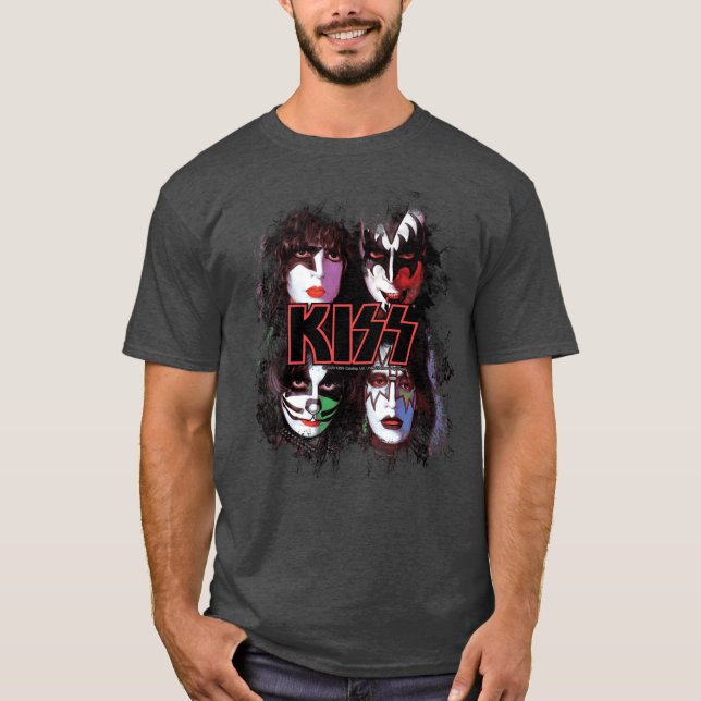 KISS the Band All Members Faces brush effect T Shirt (Framsida)