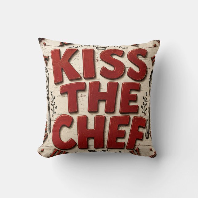 Kiss the Chef Rustic Farmhouse Kitchen Kudde (Framsida)
