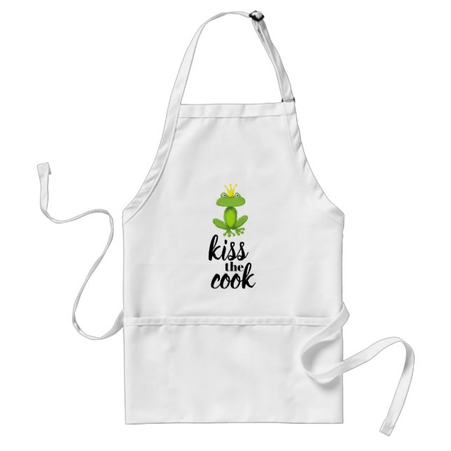Kiss the Cook Grönt Frog Prince Krona Funny Förkläde (Framsidan)