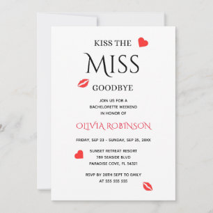 Kiss the Miss AdjAdjéen Bachelorette Helg Inbjudningar