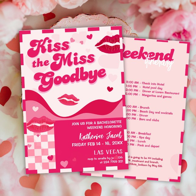 Kiss the Miss Bachelorette Helg Itinerary Inbjudningar (Skapare uppladdad)