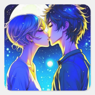 Kiss under ett helt Moon Anime-par Fyrkantigt Klistermärke