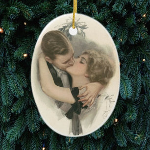 Kiss under mistletoe julgransprydnad keramik