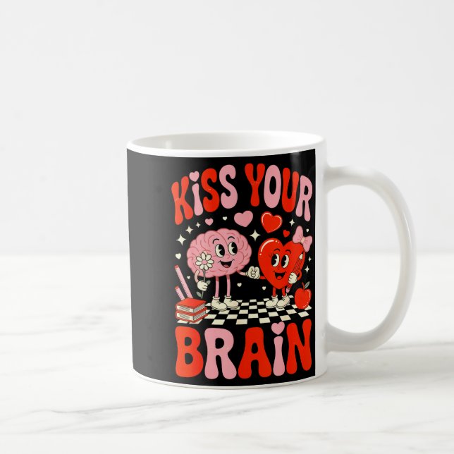 Kiss Your Brain Women Valentine's Day Retro School Kaffemugg (Höger)