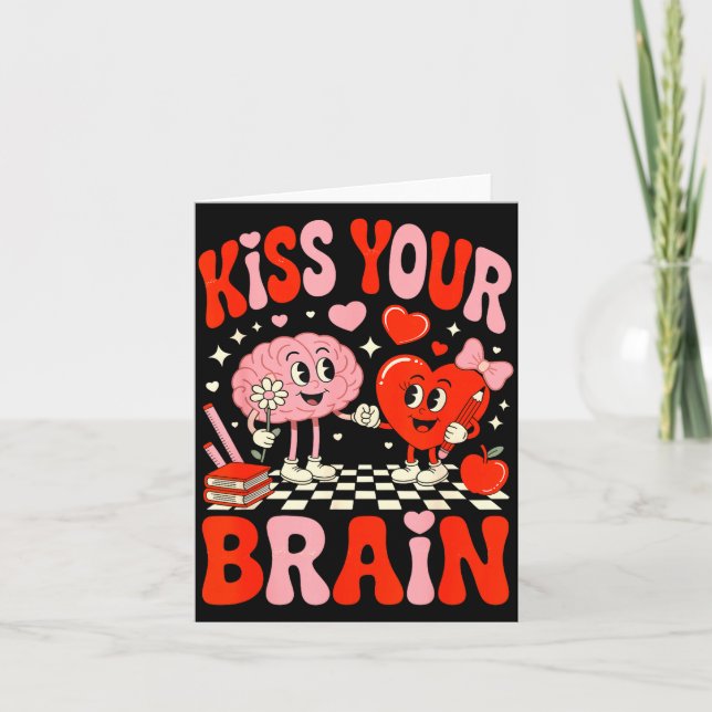 Kiss Your Brain Women Valentine's Day Retro School Kort (Framsida)