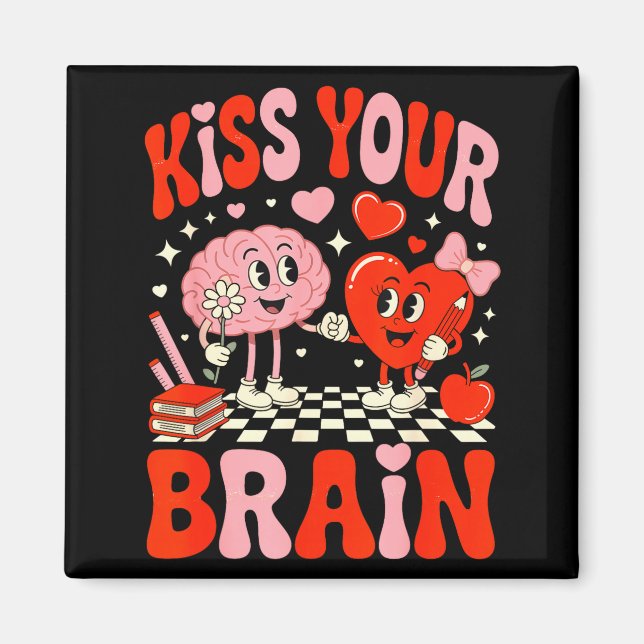 Kiss Your Brain Women Valentine's Day Retro School Magnet (Framsidan)