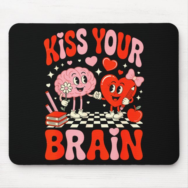 Kiss Your Brain Women Valentine's Day Retro School Musmatta (Framsidan)