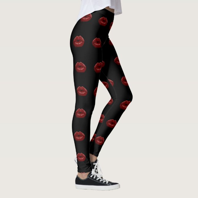 Kissa mina Byxor Red Läppar Black Leggings (Höger)