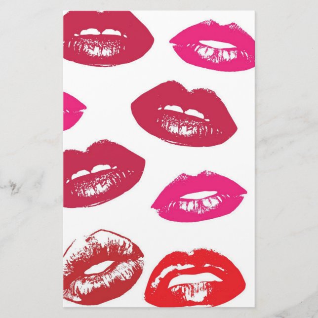 Kissable Läppar (Kissing Läppar, Red & Rosa Lipsti Brevpapper (Framsida)