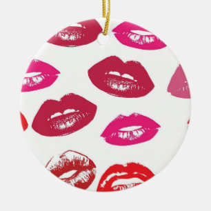Kissable Läppar (Kissing Läppar, Red & Rosa Lipsti Julgransprydnad Keramik