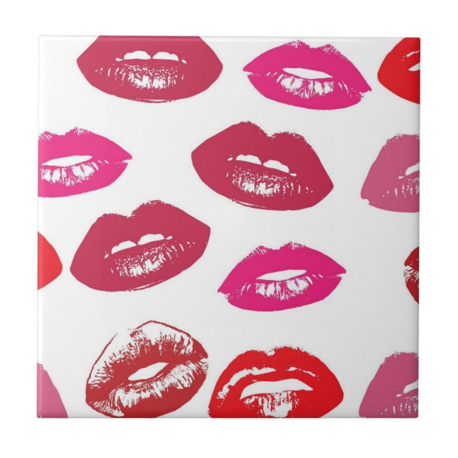 Kissable Läppar (Kissing Läppar, Red & Rosa Lipsti Kakelplatta (Framsidan)