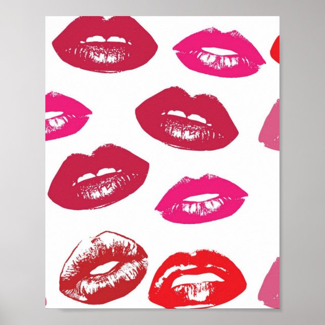 Kissable Läppar (Kissing Läppar, Red & Rosa Lipsti Poster (Framsidan)
