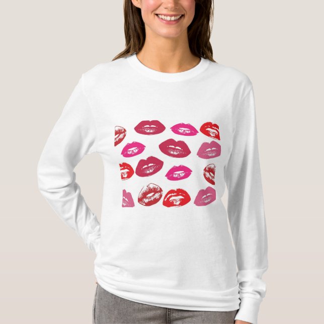 Kissable Läppar (Kissing Läppar, Red & Rosa Lipsti T Shirt (Framsida)