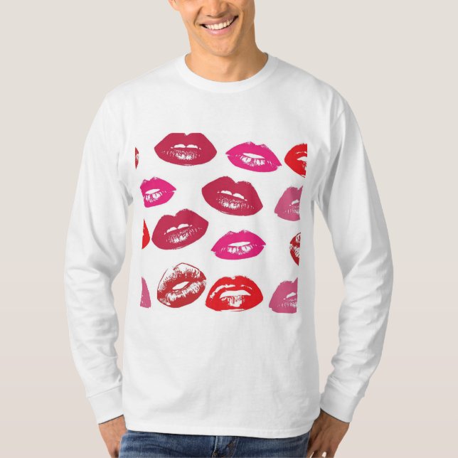 Kissable Läppar (Kissing Läppar, Red & Rosa Lipsti T Shirt (Framsida)
