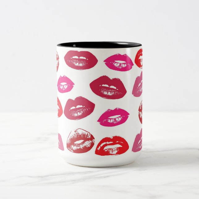 Kissable Läppar (Kissing Läppar, Red & Rosa Lipsti Två-Tonad Mugg (Center)