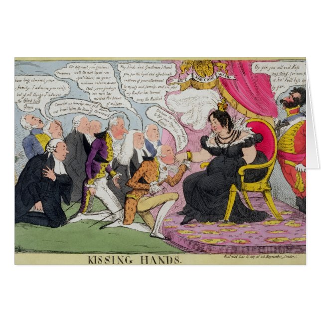 Kissar händer, publicerad 1827 (färg litografi) hälsningskort (Framsidan Horizontal)
