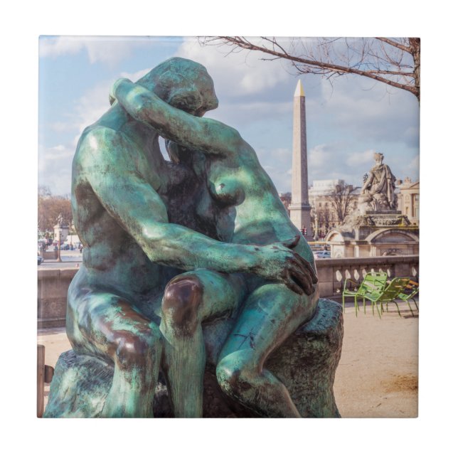 Kissen av Auguste Rodin vid Tuileries i Paris Kakelplatta (Framsidan)