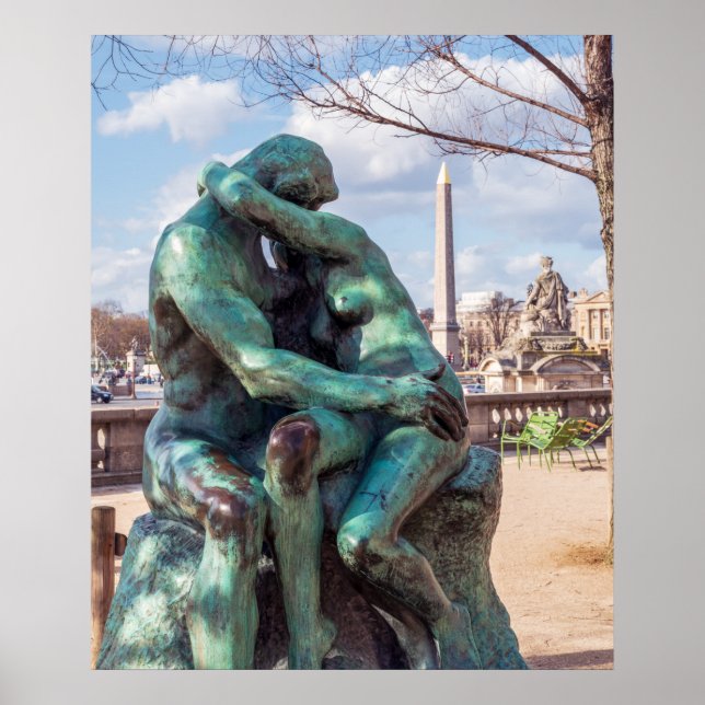 Kissen av Auguste Rodin vid Tuileries i Paris Poster (Framsidan)
