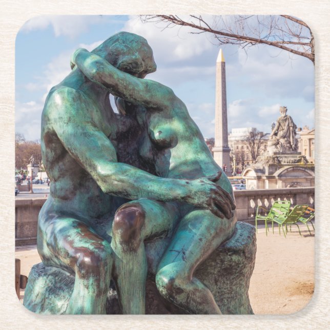 Kissen av Auguste Rodin vid Tuileries i Paris Underlägg Papper Kvadrat (Framsidan)