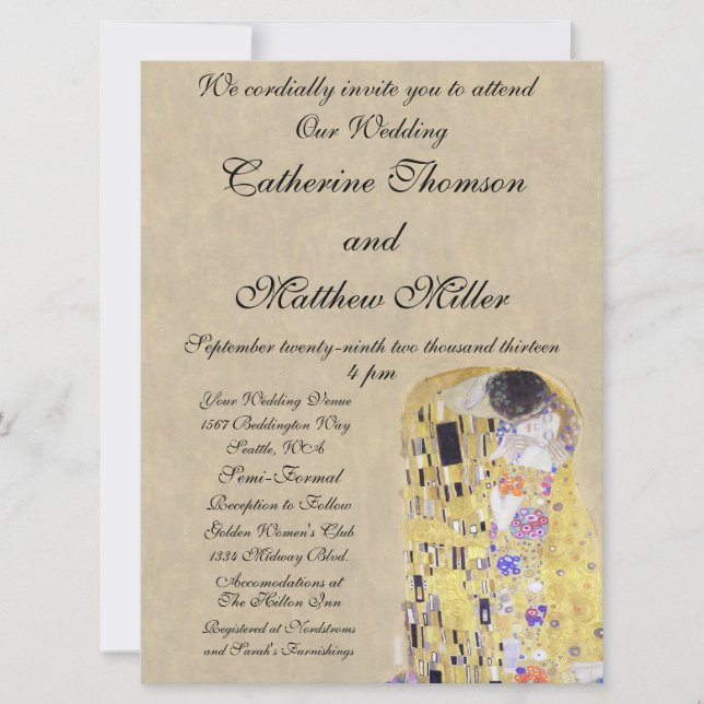 Kissen av Klimt Creamy Sand Wedding bjudande Inbjudningar (Framsida)
