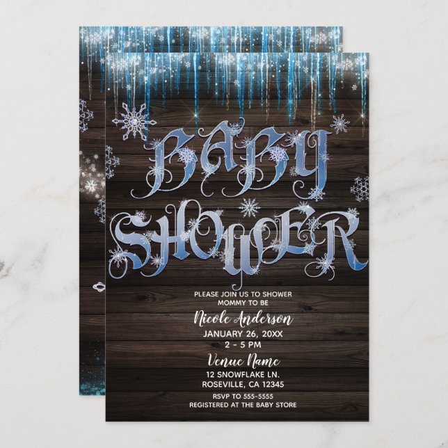 Kisser Vinter Wonderland Baby Shower, frysta Inbjudningar (Fram/baksida)