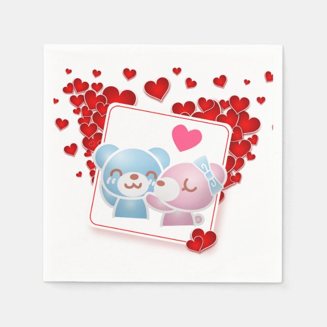 Kisserande björnar med Kärlek Hearts hela runt Pappersservett (Framsidan)