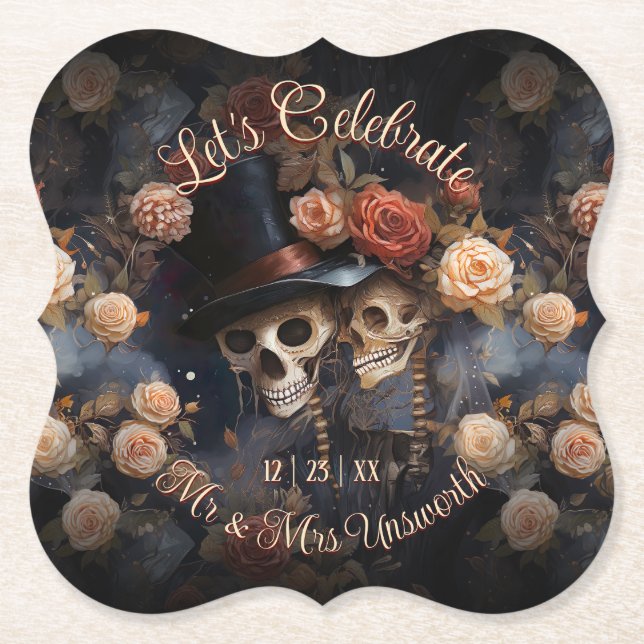 Kisserande Döskallar Låt oss Celebric Gothic Bröll Underlägg Papper (Framsida)