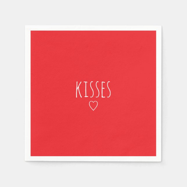 'Kisses' Bold Romantic Red White Valentine's Day Pappersservett (Framsidan)