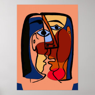 Kisses Cubism Abstrakt Ansikte Poster