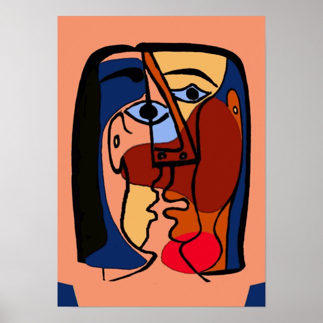 Kisses Cubism Abstrakt Ansikte Poster (Framsidan)