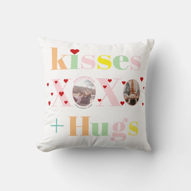 Kisses, HOHO, hugs-typografi-fotogalentines Day Kudde (Framsida)