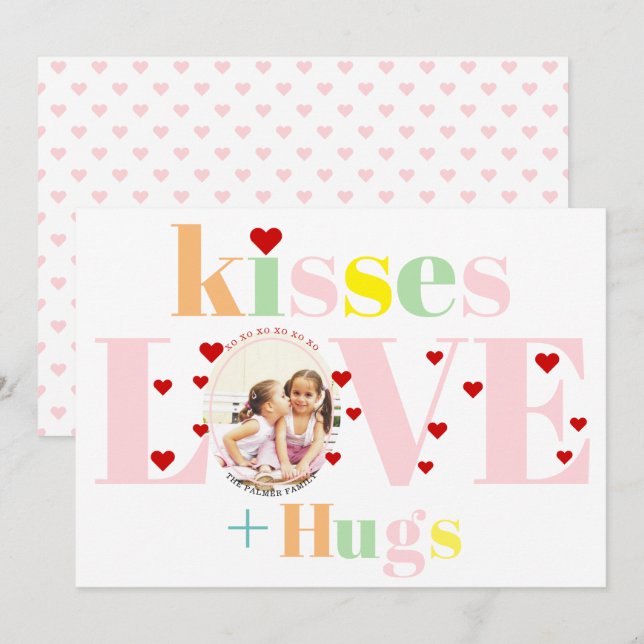 Kisses, kärlek, huggtypografi, foto Valentines day Julkort (Fram/baksida)