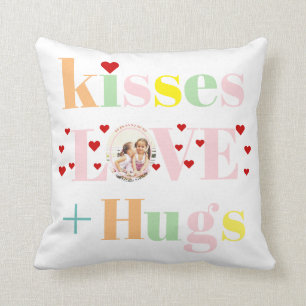 Kisses, kärlek, huggtypografi, foto Valentines day Kudde