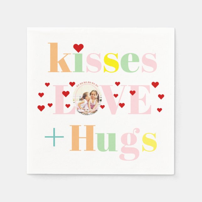 Kisses, kärlek, huggtypografi, foto Valentines day Pappersservett (Framsidan)