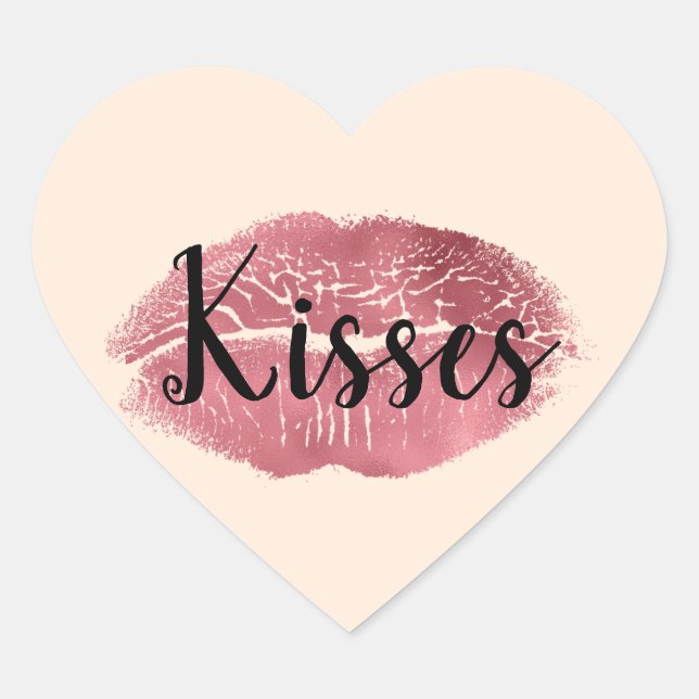 Kisses Läppar Hjärtformat Klistermärke (Framsida)
