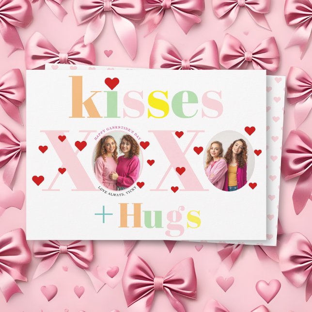 Kisses, love, hugs typography photo Galentines Day Julkort (Skapare uppladdad)