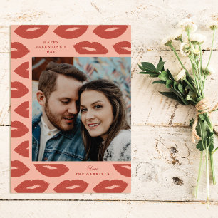 Kisses Modern Valentindags fotokort - persikor Tack Kort