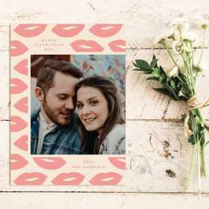 Kisses Modern Valentindags fotokort - Rosa Tack Kort