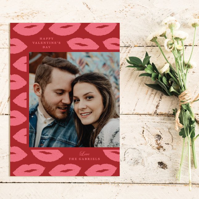 Kisses Modern Valentindags fotokort - rött Tack Kort (Skapare uppladdad)