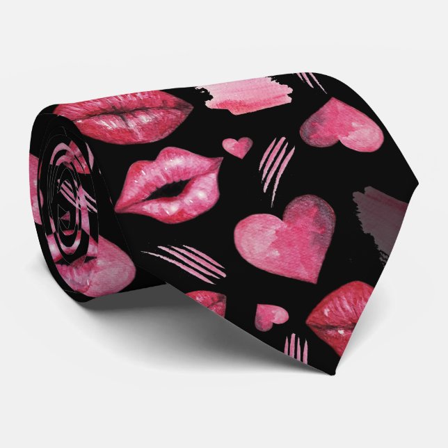 Kisses och Hearts vattenfärg Mönster Slips (Rullad)