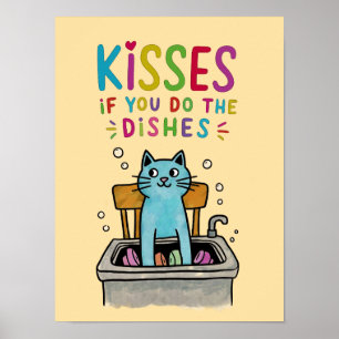 Kisses om du gör disken så söt katt tvättar upp poster