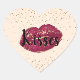 Kisses Red Guld Läppar Confetti Gnistra Hjärtformat Klistermärke