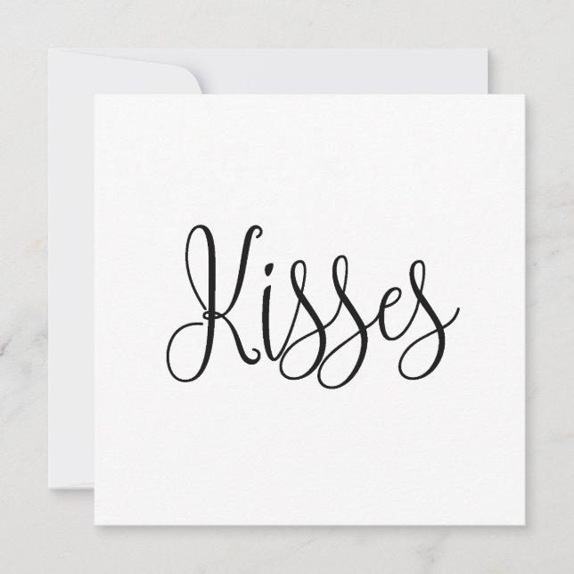 Kisses. Valentines day. Svart och vitt skript Julkort (Framsida)