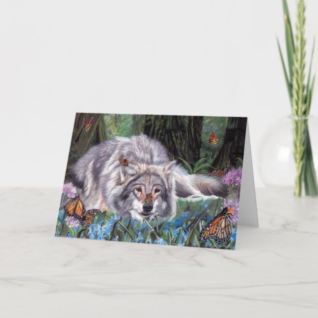 Kisses Varg Art-hälsningskort för fjäril Kort (Framsida)
