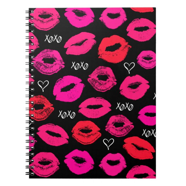 Kisses XOXO Red and Rosa Notebook Anteckningsbok (Framsidan)